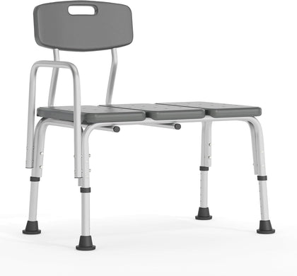 HERCULES Series 300 Lb. Capacity Adjustable Gray Bath & Shower Transfer Bench with Back and Side Arm
