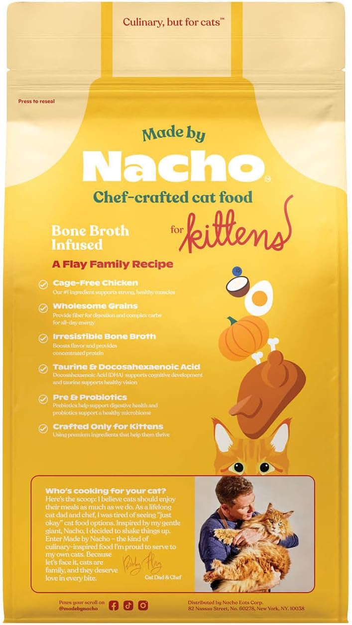 Kitten Dry Kibble Infused with Bone Broth, Healthy High Protein Cat Food, Cage-Free Chicken and Chicken Liver, 2lb Bag