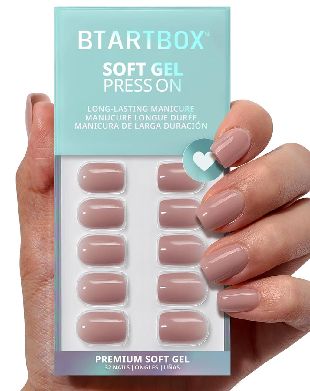 Press On Nails, Short Square Nude Fake Nails, 32Pcs Full Kit