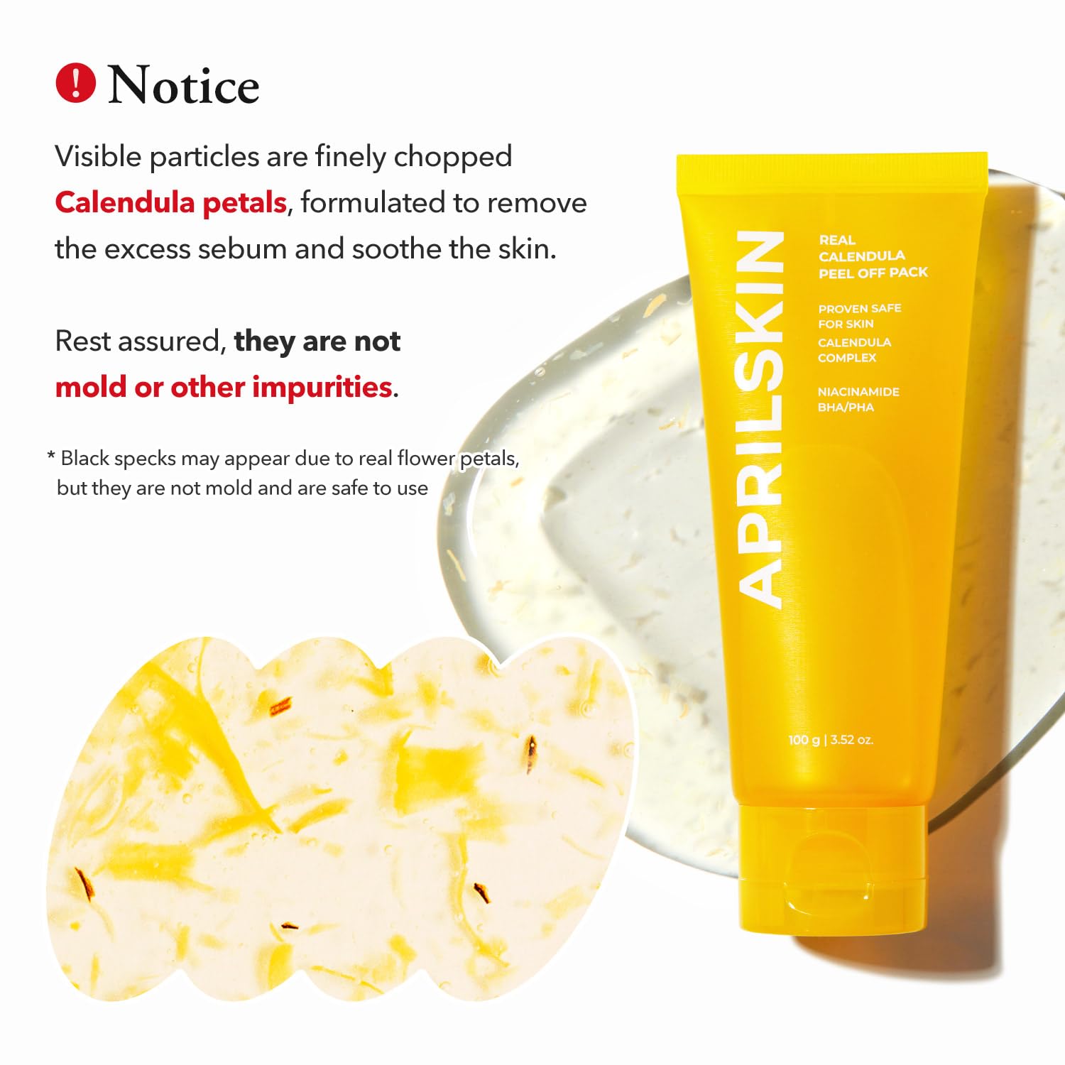 Calendula Flower-Infused Facial Peel Off Mask, 3.52 fl. oz, PHA, BHA & Niacinamide gently exfoliates, removes