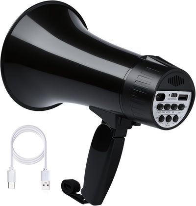 20 Watt Rechargeable Megaphone Bullhorn with Siren and 240s Recording, BT and USB Input, Megahone Speaker with Power