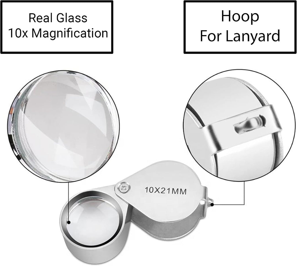 10X Jewelers Loupe Magnifier Pocket Magnifying Glass Small Jewelry Eye Loop for Coins, Diamonds, Gems, Plants, 2 Pack