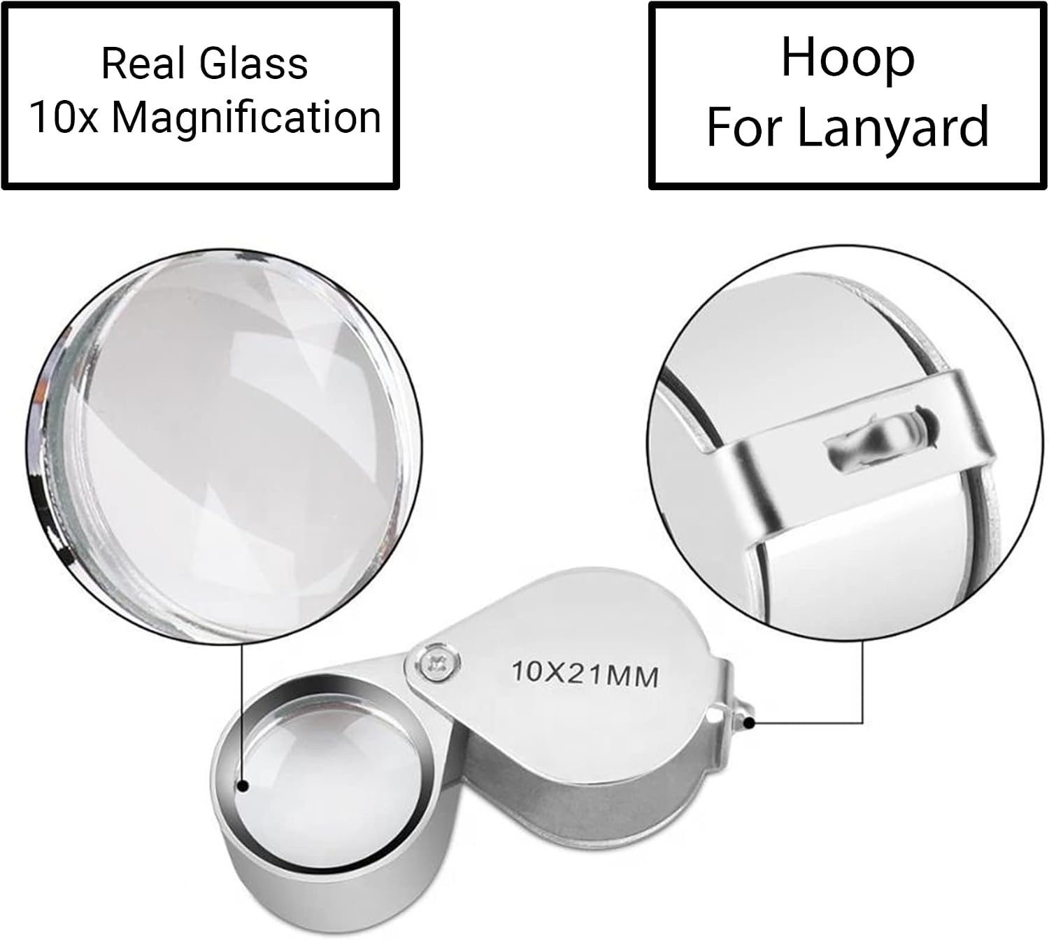 10X Jewelers Loupe Magnifier Pocket Magnifying Glass Small Jewelry Eye Loop for Coins, Diamonds, Gems, Plants, 2 Pack