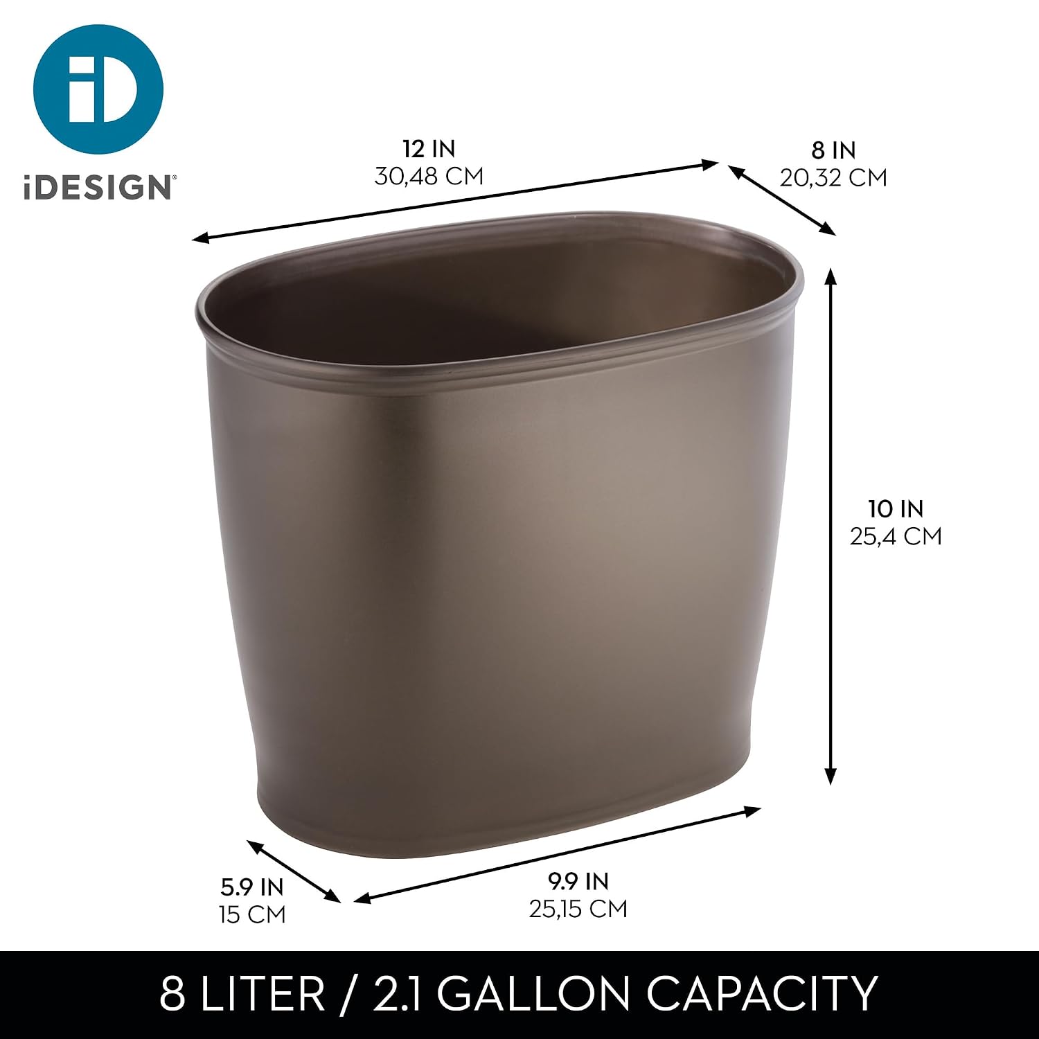 Slim Plastic Bathroom Trash Can, Bronze | Small Garbage Bin