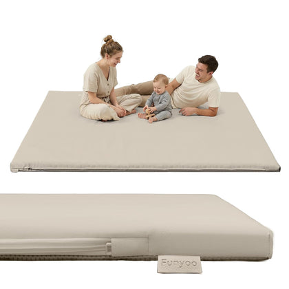 Vegan Leather Baby Play Mat, 79x71 Thick Cushioned Waterproof Playpen Mat, Stylish Removable Cover Floor Mat for