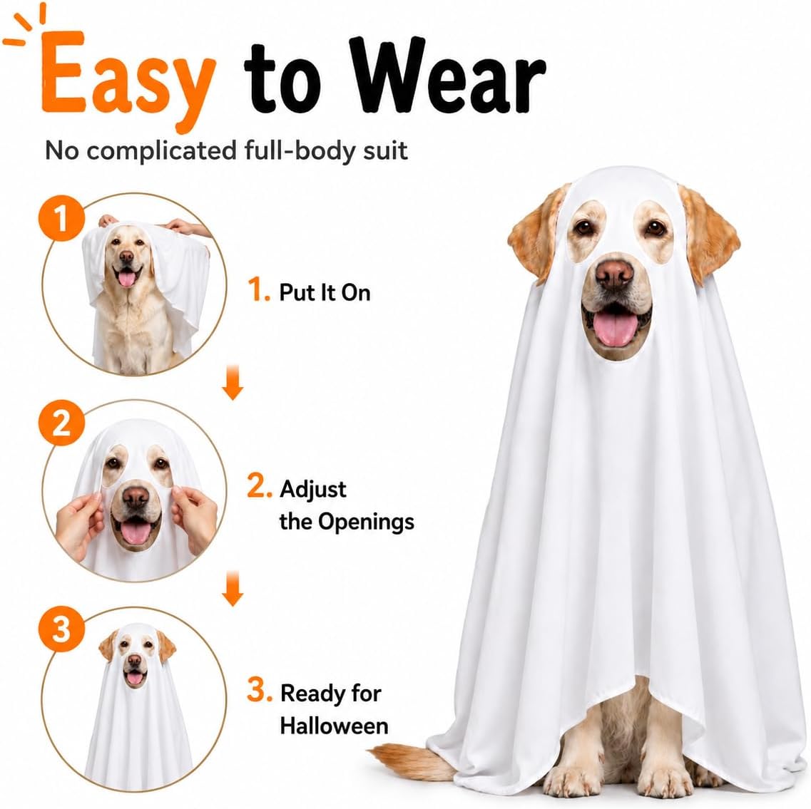 Halloween Ghost Dog Costume Glow Eyes Breathable Outfit for Large Dogs
