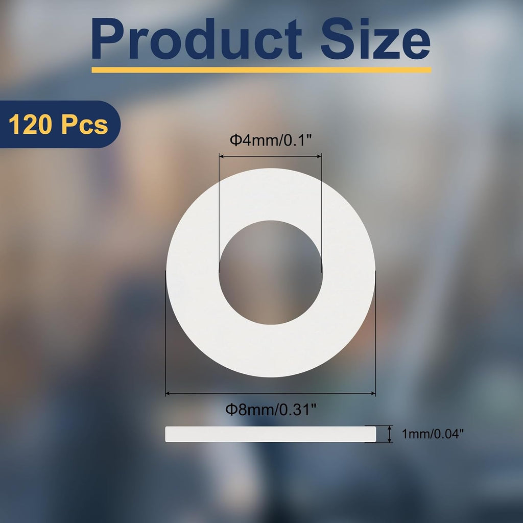 120Pcs M4 Nylon Flat Washers 4mm ID 8mm OD 1mm Thick Plain Washer Grommets Plastic Sheet Gasket Fastener Sealing