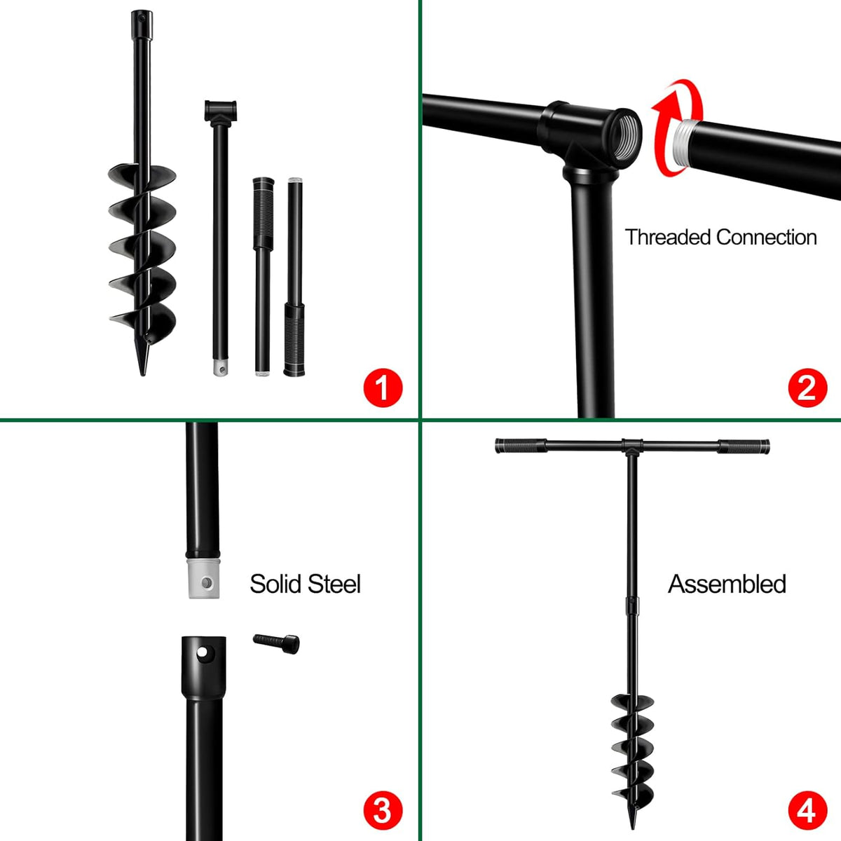 Hand Drill Auger Post Hole Digger, Manual Garden Hole Digging Drill Bit for Planting, Spiral Drill Planter for Bulb