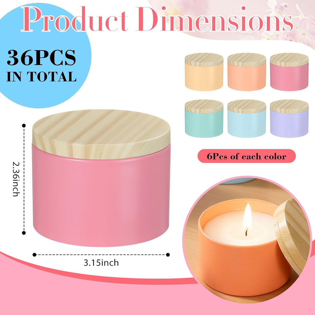 36 Pcs 8 oz Colorful Candle Tins Jars with Lids for Candle Making | Candle Container with Wood Grain Lids, DIY