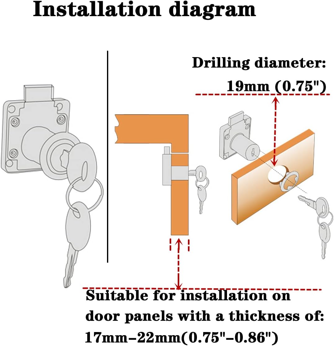 Cabinet Drawer Lock Furniture Locker Lock【Keyed Alike】 All Keys for This Product are Universal. (Hole Diameter