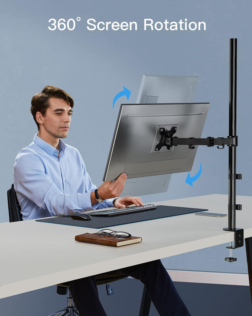Single Monitor Arm with 39 inch Extra-Tall Pole, Adjustable Computer Desk Mount for 13–32 inch Screens and up to 38