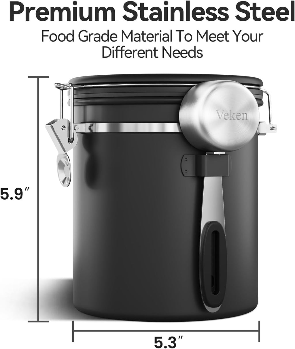 Coffee Canister with Window, Airtight Stainless Steel Container, 16OZ | Kitchen Food Storage Pantry Organizers for