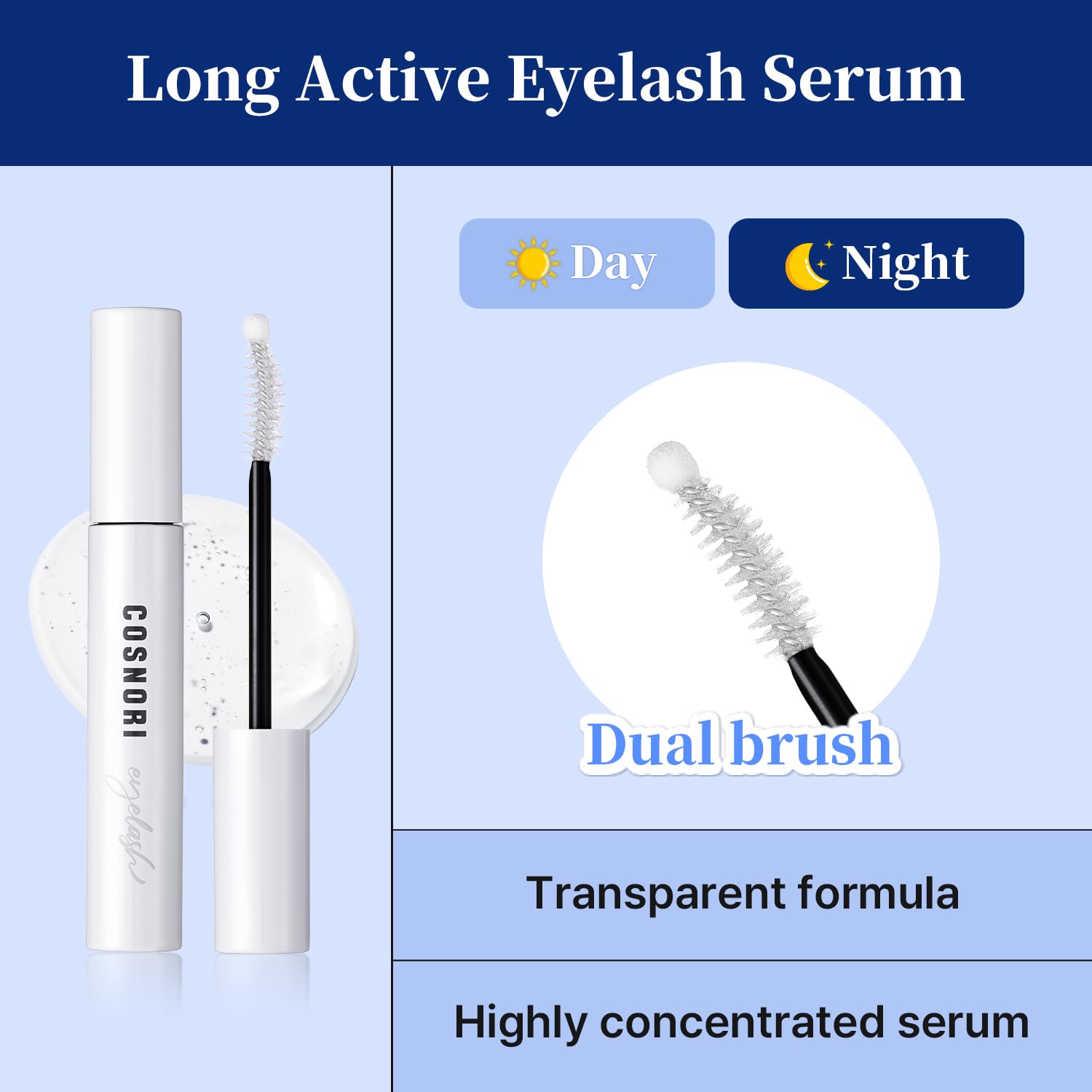 Long Active Eyelash Serum - Korean Eyelash Boost Serum - Eyebrow Growth Enhancer for Longer and Thicker - Vegan