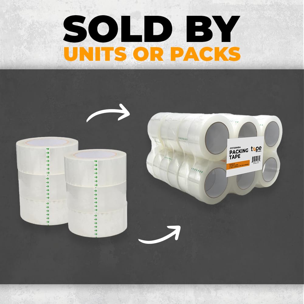 WOD CST20WBA Tan Packing Tape - 2" in. x 60 Yards Per Roll (6 Rolls) - Strong Heavy-Duty Industrial Shipping Box