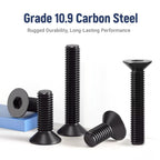 100 Pcs #8-32 x 3/8" Flat Head Socket Cap Machine Screws,Grade 10.9 Alloy Steel Countersunk Bolts,Fully Threaded Allen Hex Drive, Black Oxide Finish