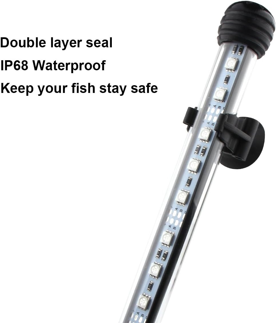 15 inches LED Aquarium Light, 2.5W Fish Tank Light Underwater Light Submersible Crystal Glass Lights, 21 LED Beads 12