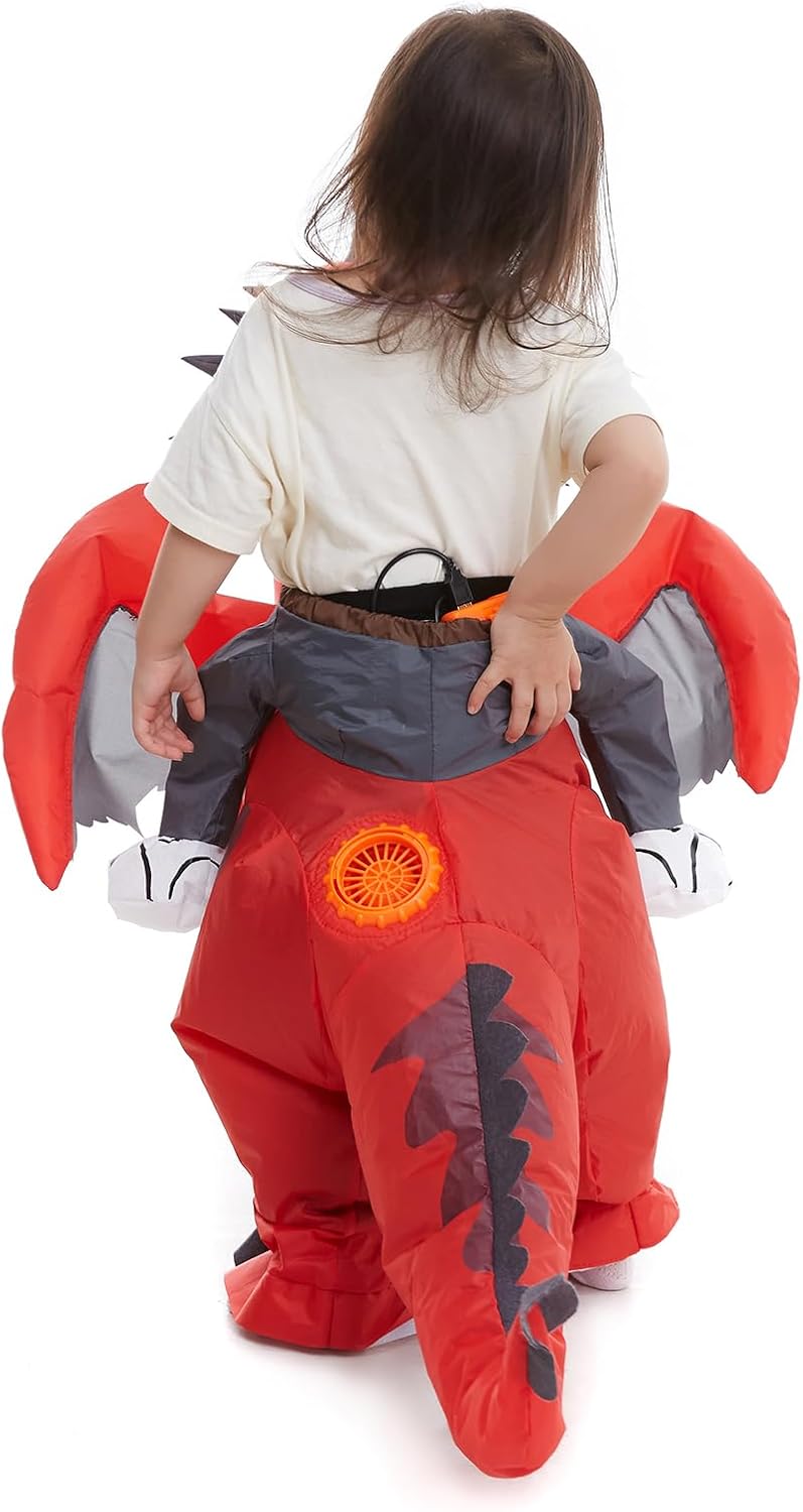 Inflatable Toddler Child Dragon Costume, Blow up Rider Cosplay Boys Girls | 360 Degree Detailed 3D Design, Durable