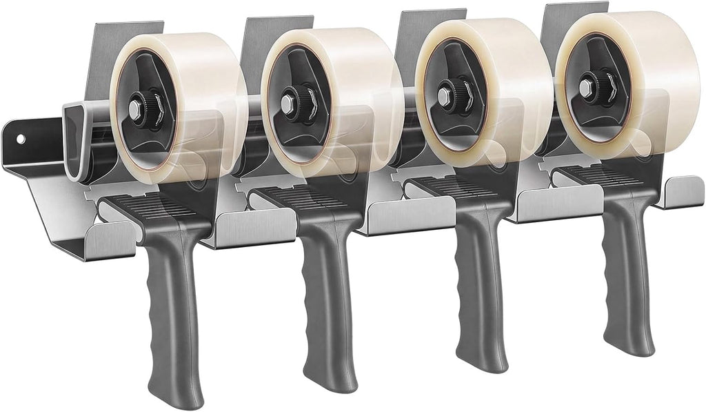 Aluminum Wall Mount Tape Gun Holder Dispenser, Silver, 4 Roll Holder