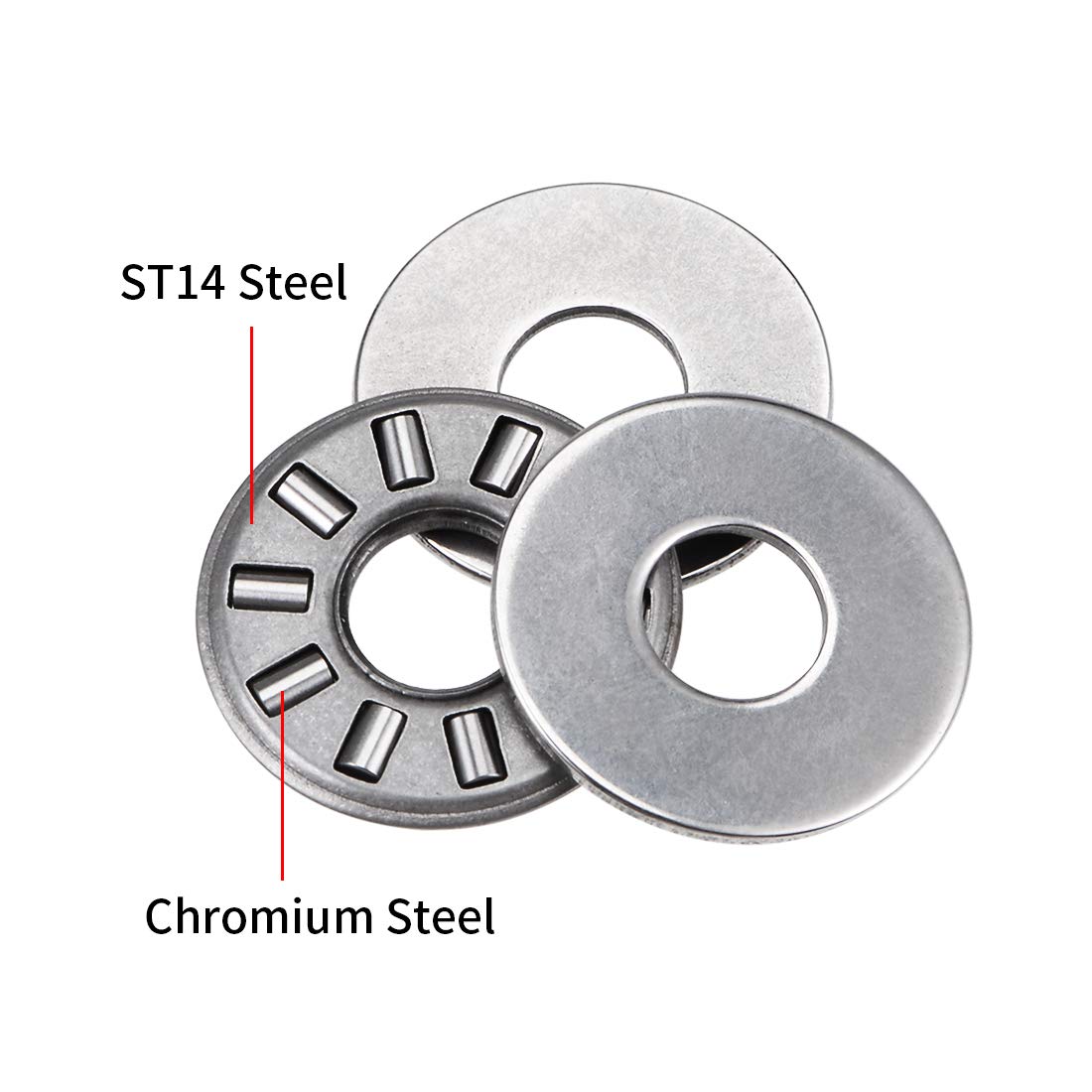 uxcell TC411 Thrust Needle Roller Bearings with Washers 1/4" Bore 11/16" OD 5/64" Width 5pcs