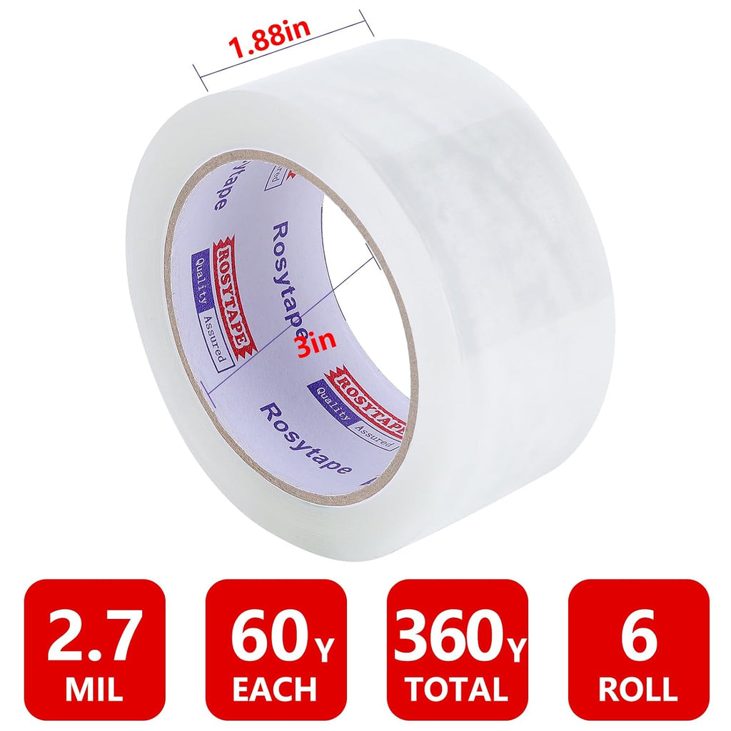 Rosy(Rosiest) Clear Packing Tape (6 Rolls), Heavy Duty Packaging Tape for Express,Warehouse,Office,House, 2.7mil