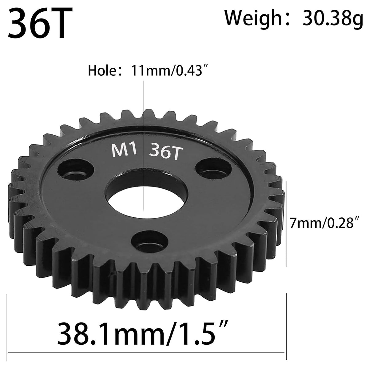 M1 Spur Gear 1.0 Metric Pitch 36-Tooth, 30T 32T 34T 36T 38T 40T 42T 44T 46T 48T 50T 52T Spur Gear Mod 1 for TRAXXAS Slayer Pro 4X4 Revo 3.3 ARRMA HPI HOBAO LOSI, Hardened Steel Upgrade Part Gear (36T)