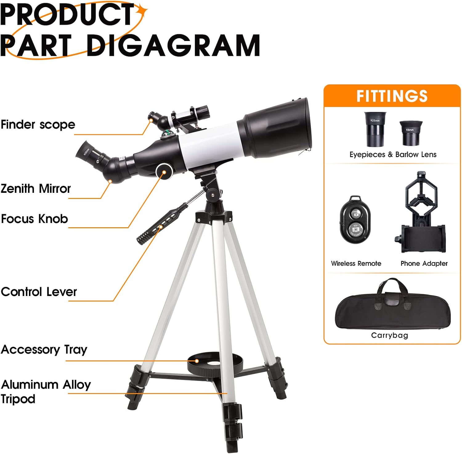 Telescope 70 mm Aperture 400 mm Refractor Astronomical Portable Telescope for Adults Beginners with Tripod Phone