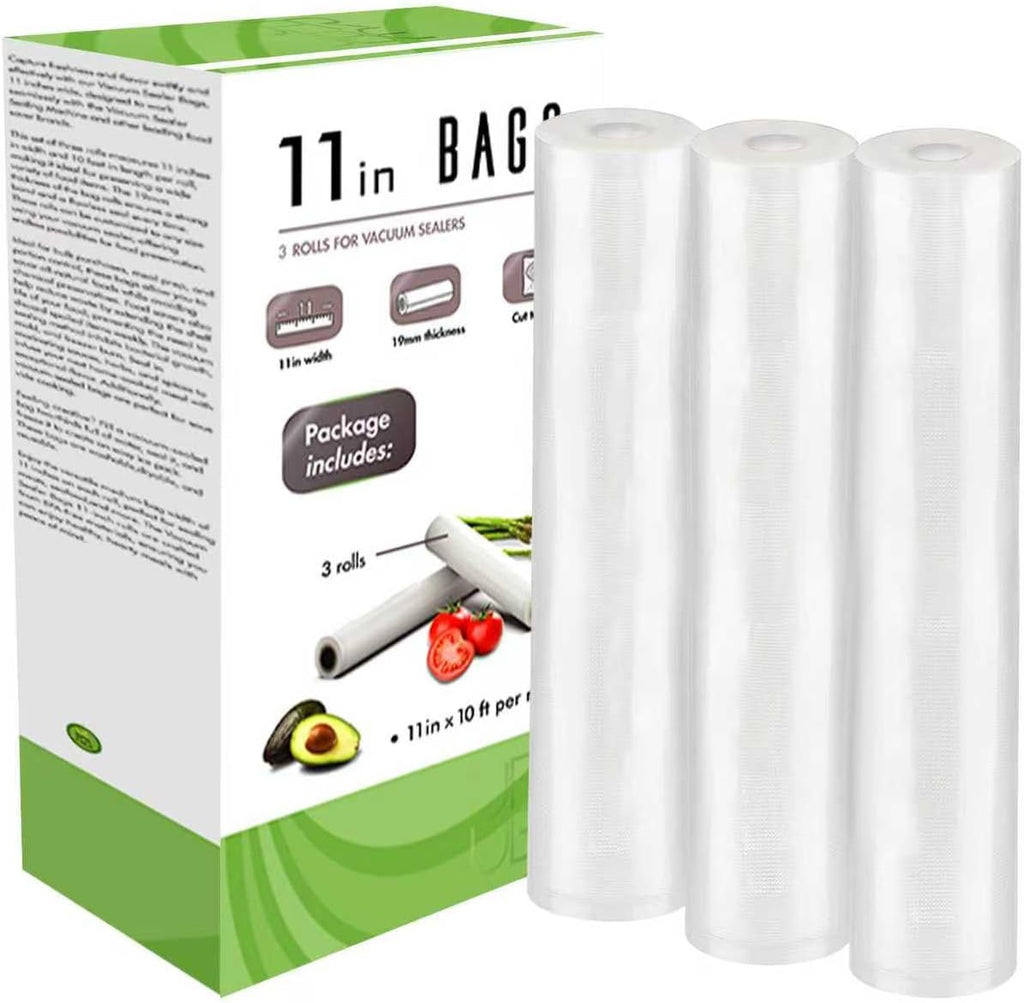 Vacuum Sealer Bags for Food, Food Saver Space Saver Vacuum Storage Bags, 3 Rolls 11” x 10', BPA Free, Heavy-Duty