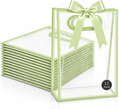 12 Pack Clear Gift Bags with Handles, Sage Green