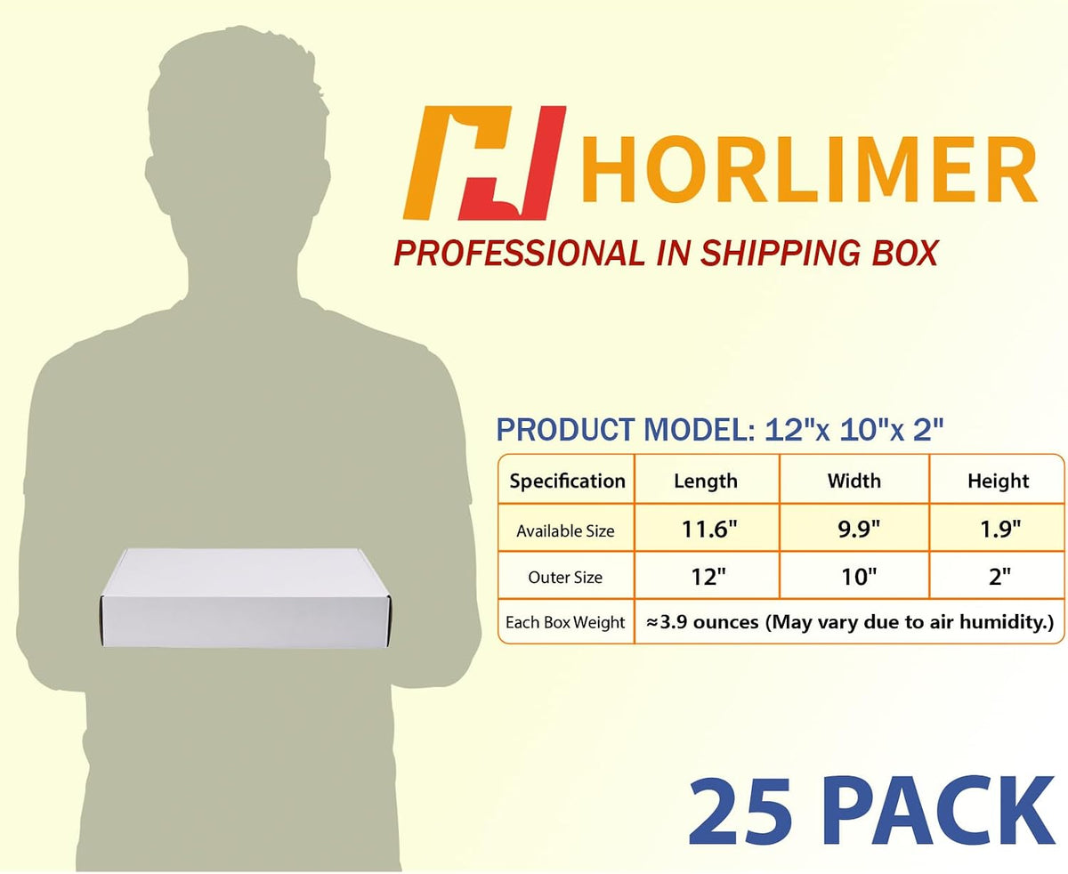 12x10x2 inches Shipping Boxes Set of 25, White Corrugated Cardboard Box Literature Mailer