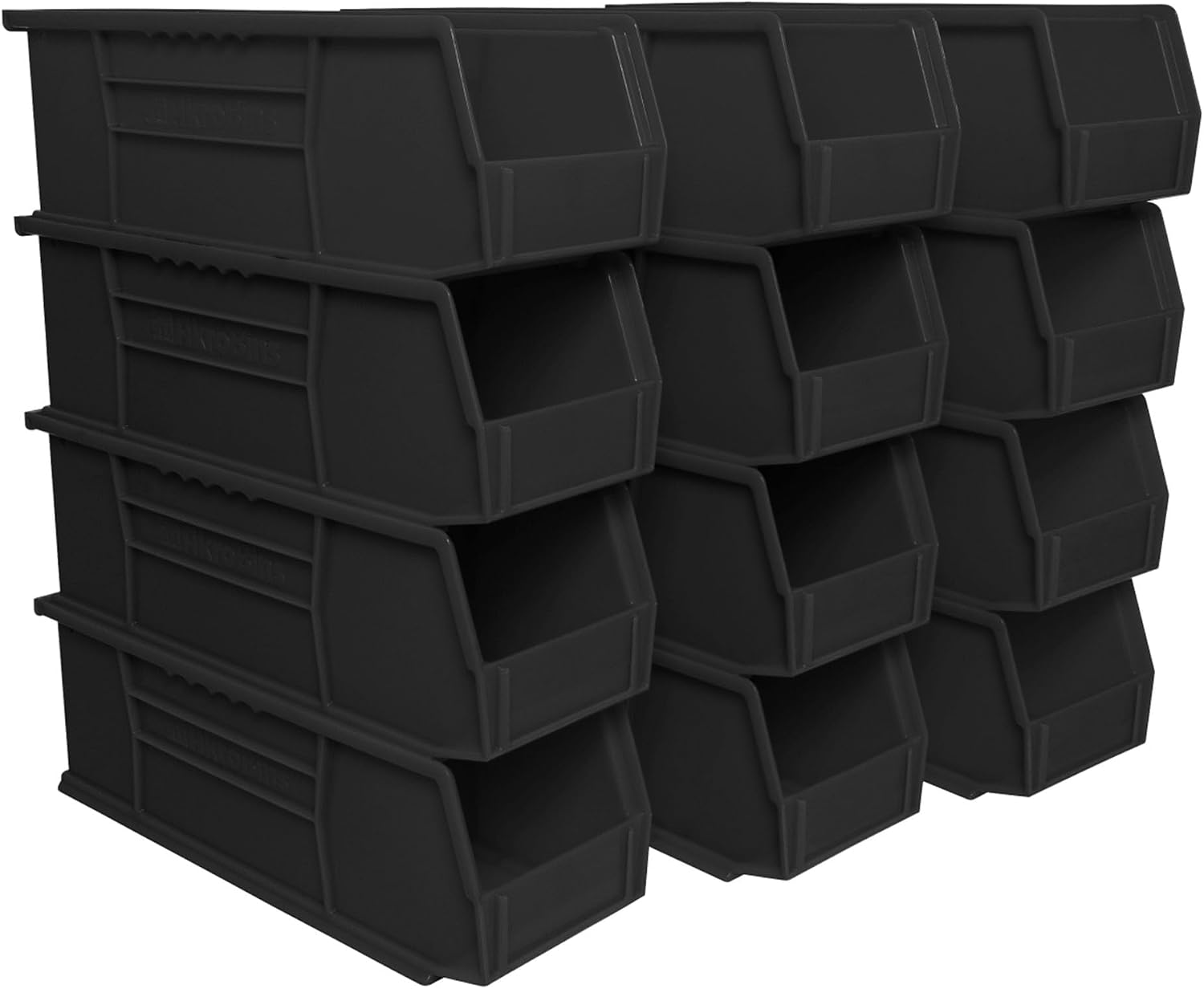 30234 AkroBins Plastic Storage Bins, 15"x5"x5", Black, 12-Pack | Space-Saving Stackable Bins for Garage, Pantry