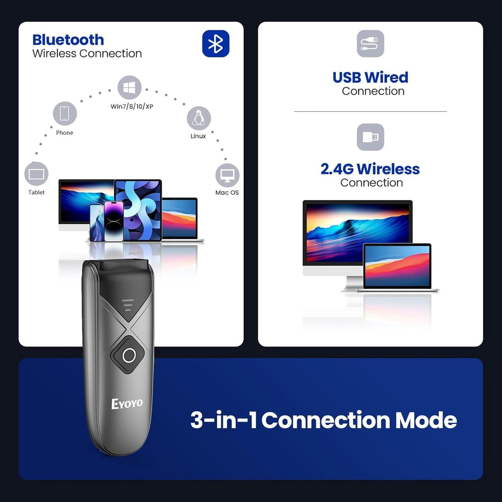 2-Pack Portable Mini QR 2D&1D Bluetooth Barcode Scanner Wireless | USB Wired/Bluetooth/2.4G Wireless Connection, UPC