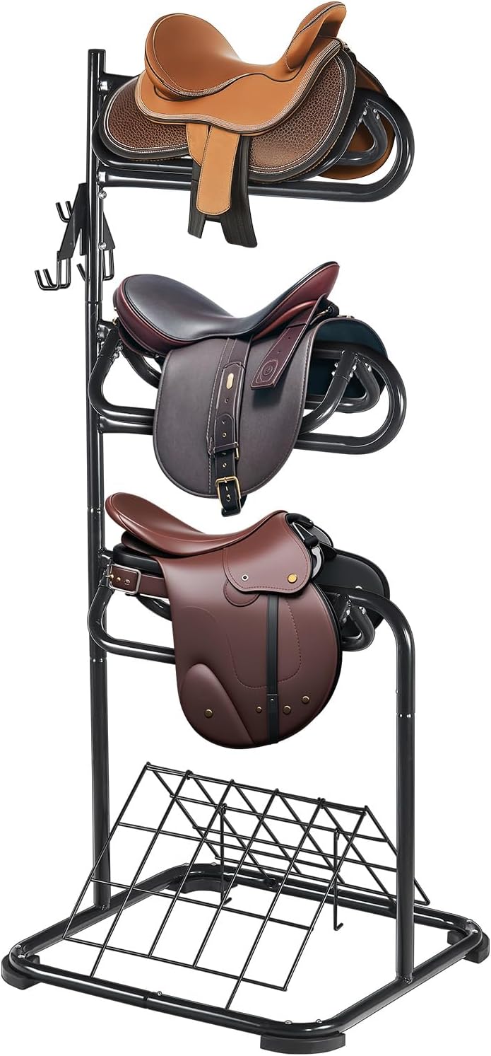 Freestanding Saddle Stand, 30 x 30 x 68.5 in, 3 Tiers Saddle Rack, Heavy Duty Saddle Blanket Holder with Removable &