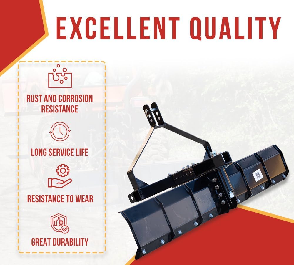 52" 3 Point Grader Blade for Tractor CAT 1, Heavy Duty Grade 50 Steel Black Scraper Blade for Lawn and Garden Tractors