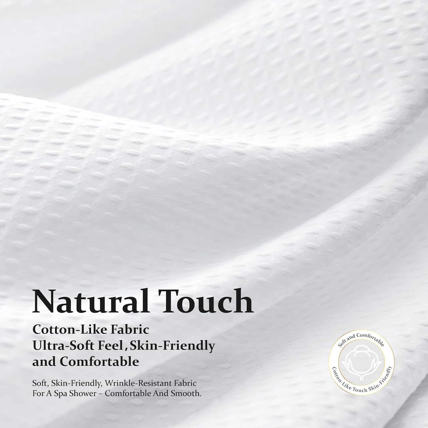 Waffle Shower Curtain 256 GSM Heavy Duty Fabric 72"x72" White | Thick Polyester Cloth, Weighted Hem, Water Repellent