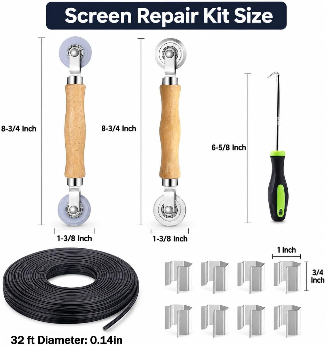 Screen Repair Kit, 5-in-1 Screen Tool for Window Mesh Repair