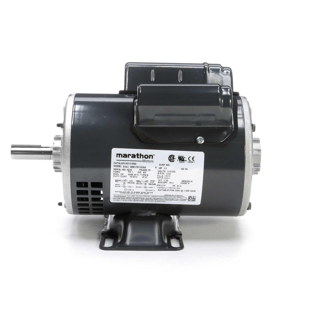 Marathon Motors, C168A, 5KC49GN0010X, 1/2HP, 1725RPM, 115/230V, 1PH, 56 FR, DP