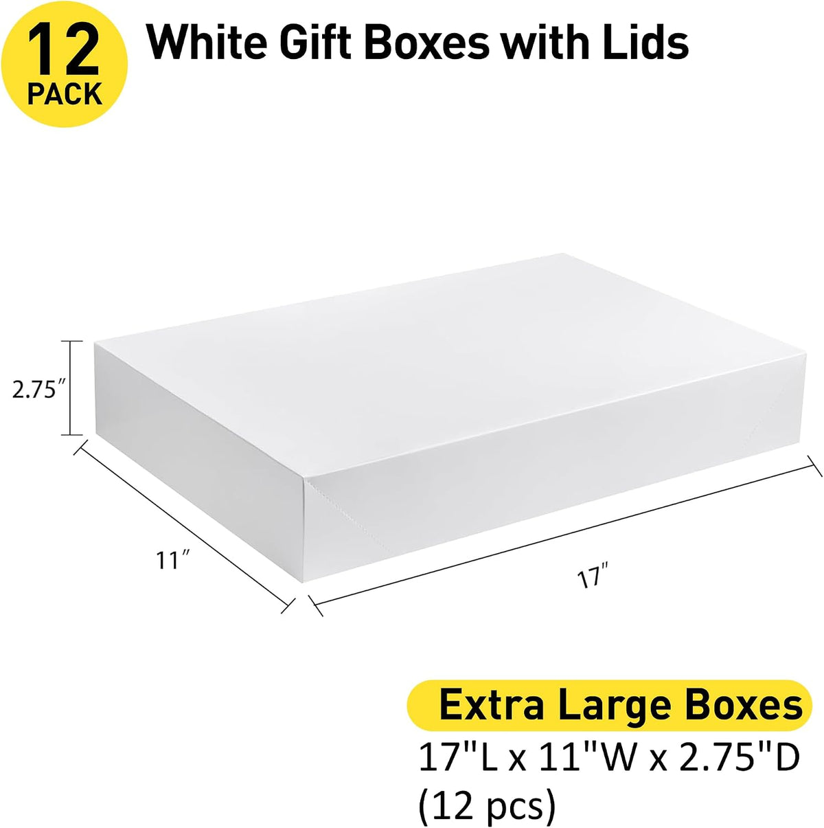 12 Pack Extra Large White Gift Boxes with Lids for Presents