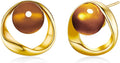18K Gold Plated Brown Resin Stud Earrings for Women, Amber Round Ball Open Circle Earrings, Sculptural Gold Statement