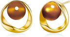 18K Gold Plated Brown Resin Stud Earrings for Women, Amber Round Ball Open Circle Earrings, Sculptural Gold Statement