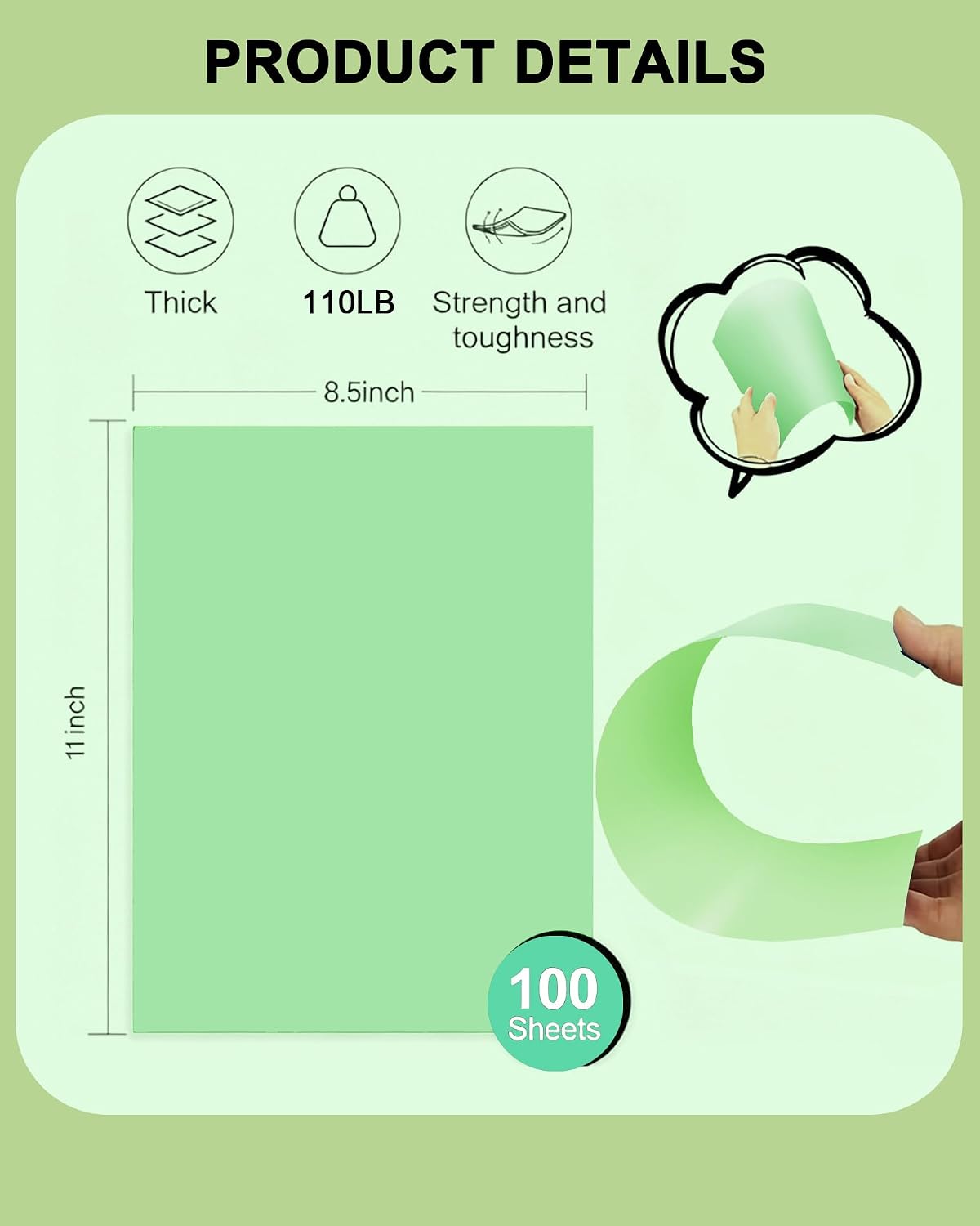 Veritas Green Colored Cardstock, 8.5" x 11" Colored Copy paper, 110LB/199GSM Printer Paper, 100 Sheets (1 Reams)