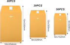 3 Sizes Manila Envelopes with Clasp, 100 Pack Kraft Clasp Envelopes