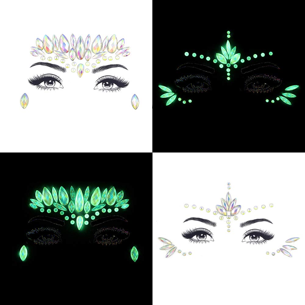 Noctilucent Face Gems Luminous makeup Temporary Tattoo Stickers Acrylic Crystal Glitter Stickers Face Jewels Rainbow