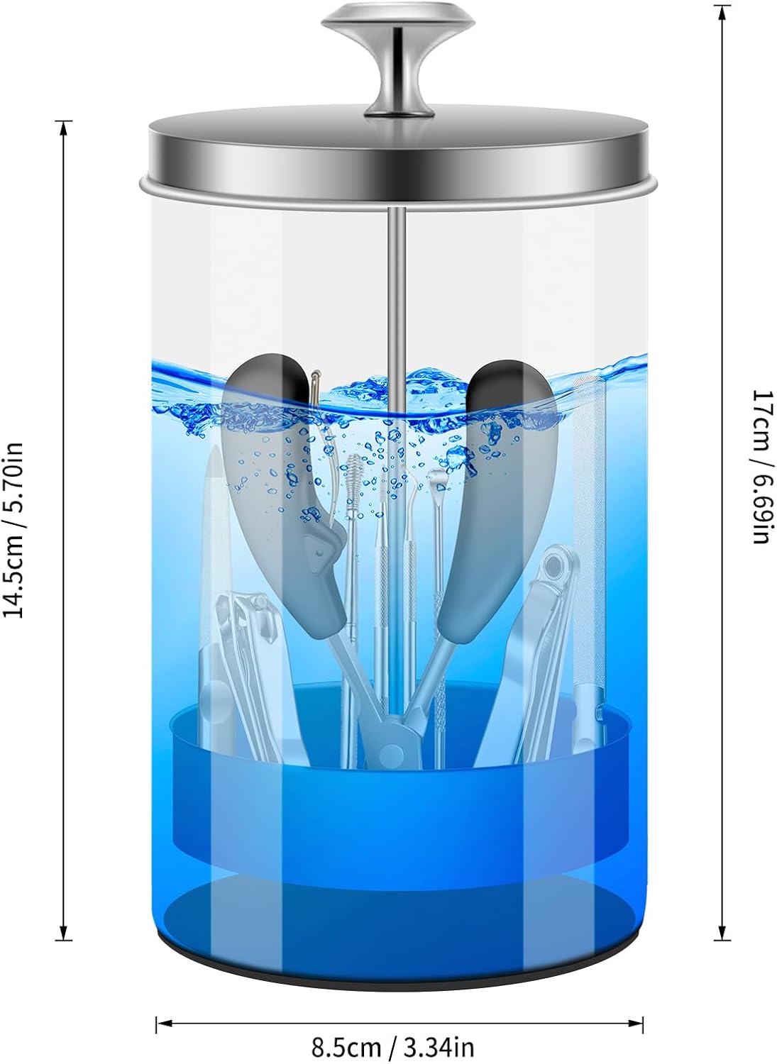 Nail Tool Disinfectant Jar - 21Oz Glass Sterilizer with Removable Strainer Tray