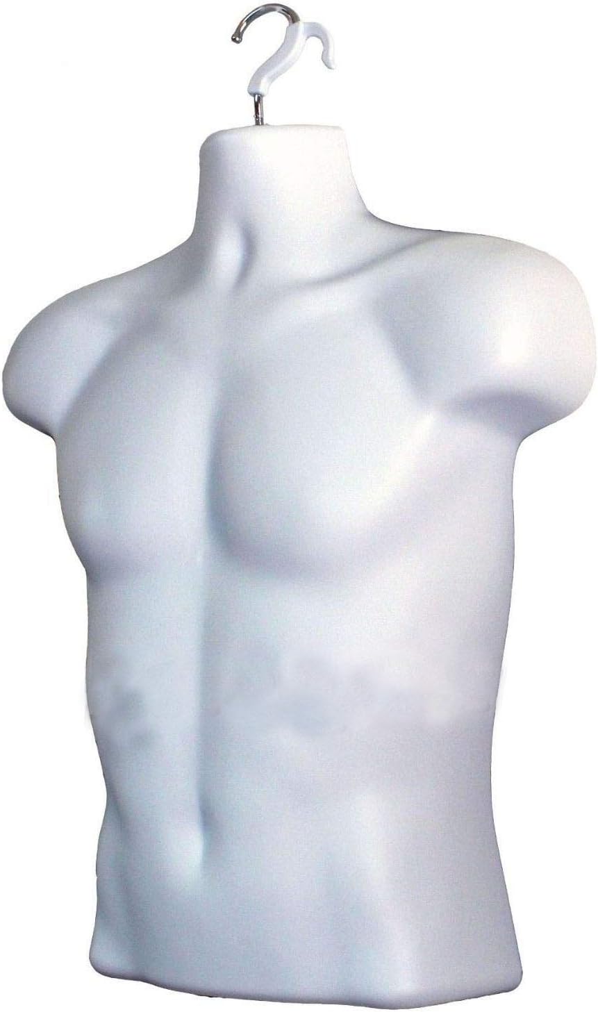Male Mannequin Torso Hollow Back Body Stackable Dress Form with Hanging Hooks for Tshirt Display, Countertop, Craft