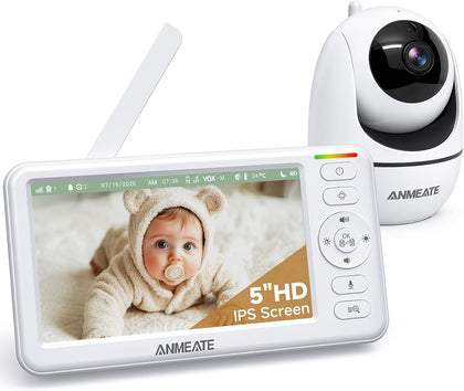 5" HD Video Baby Monitor with Camera and Audio | No WiFi, 48H Battery Life,720P Remote Pan Tilt Zoom, Two-Way Talk
