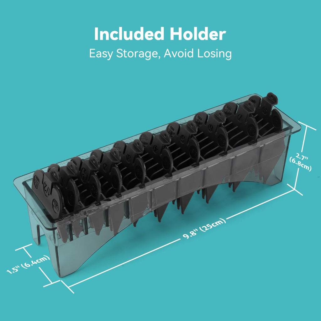 Clipper Guards Set Compatible with Most Wahl Clippers with Holder, Clipper Guides Replacement - 1/16" to 1", 10 Piece