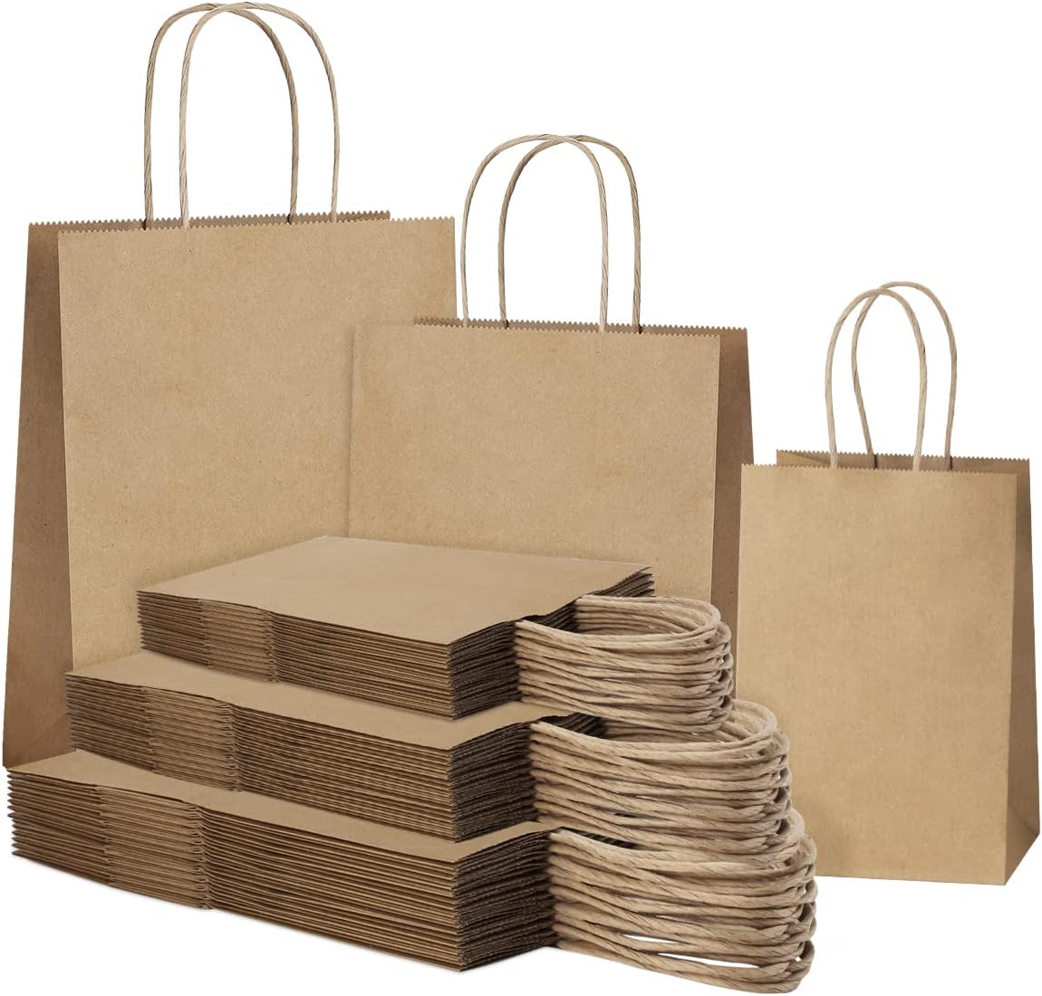 45Pcs Brown Paper Bags with Handles, Assorted Sizes Gift Bags Kraft