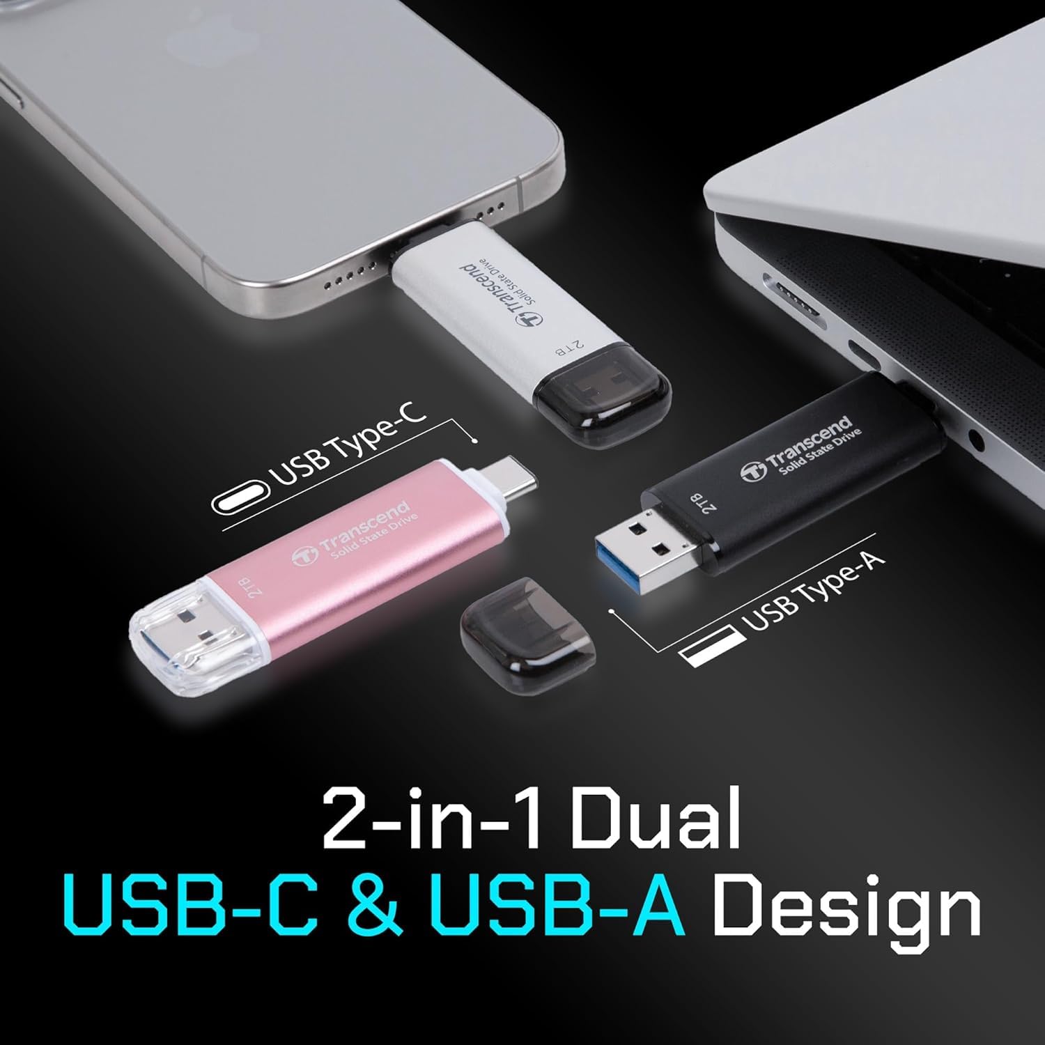 ESD310 256GB External SSD, Up to 1,050MB/s, Dual USB Flash Drive for iPhone/iPad/Mac/Windows, Android/Tablet/PC, USB