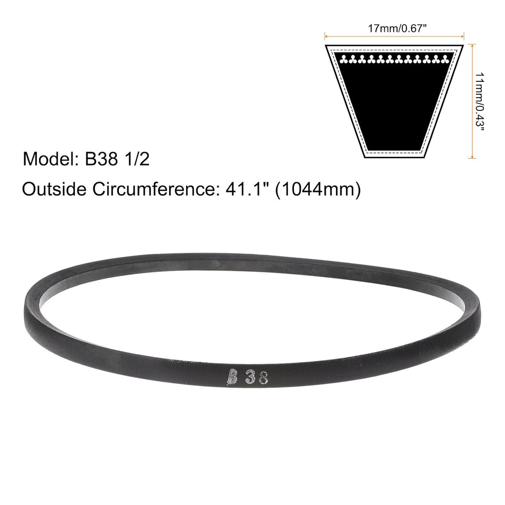 uxcell B38 1/2 Rubber V Belt, B Section V-Belt 41.1" Outside Circumference x 0.67" Width x 0.43" Thick, Industrial Power Transmission Belt, Black