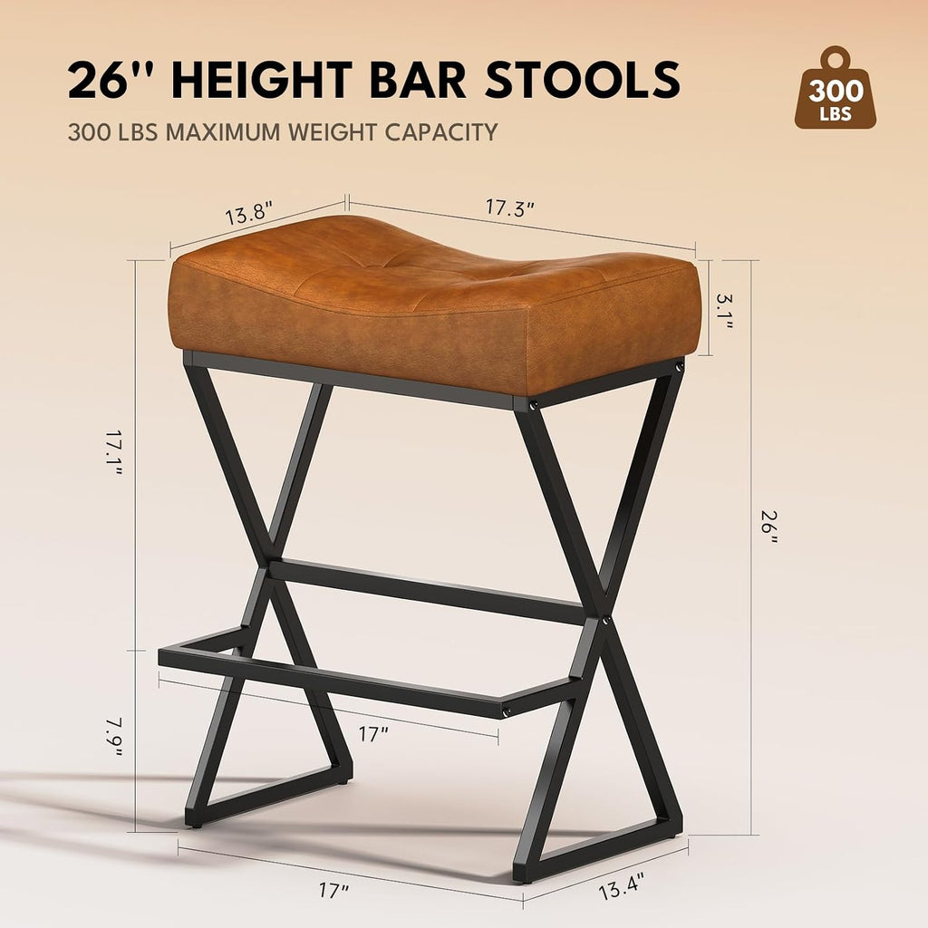 Counter Height Bar Stools, 26" Saddle Barstools with Footrest, 1 Pack Brown